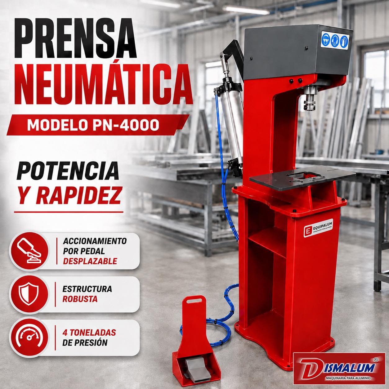 Prensa neumática PN-4000 EQUIPALUM, 4 toneladas de presión