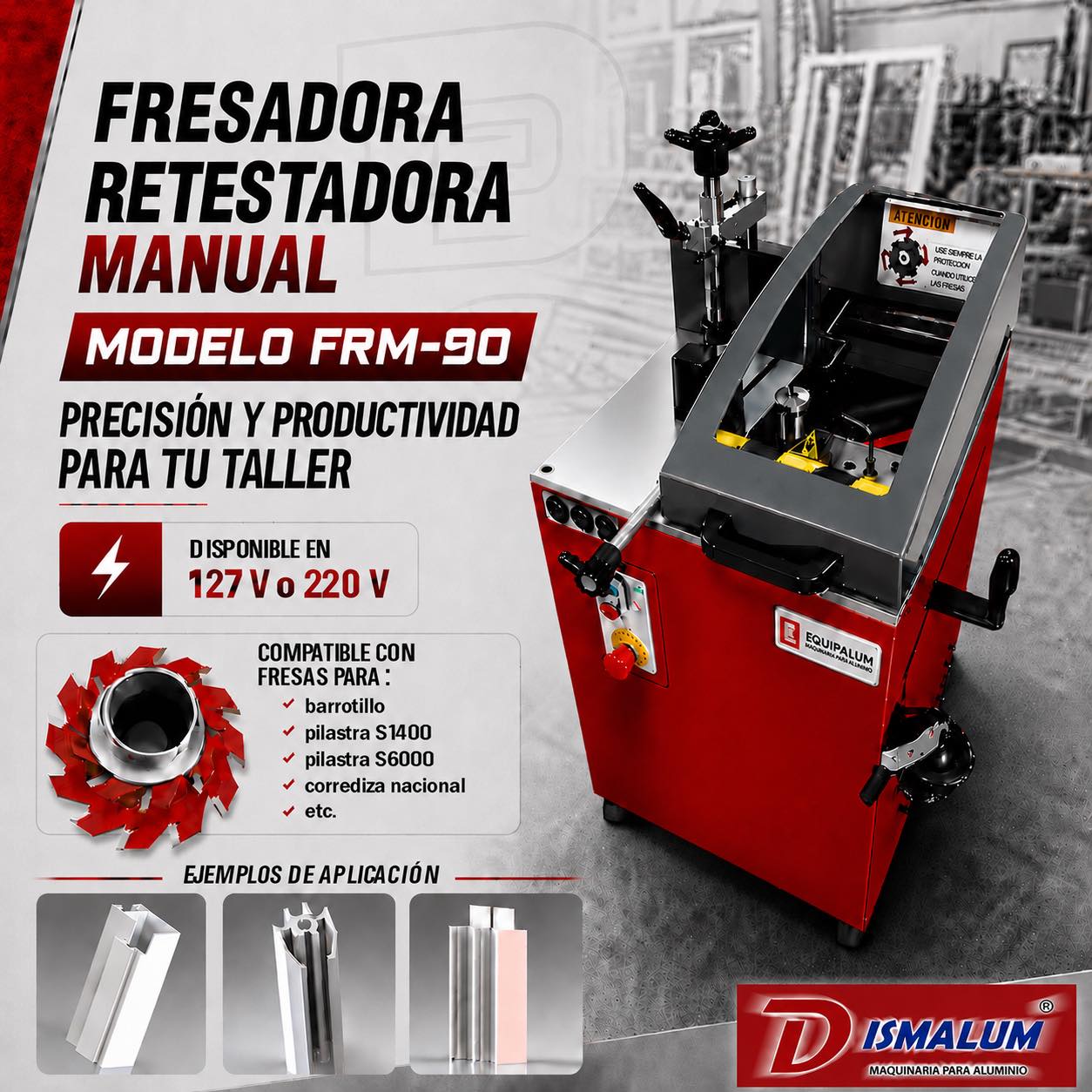 Retestadora para corte a escuadra de perfil de aluminio