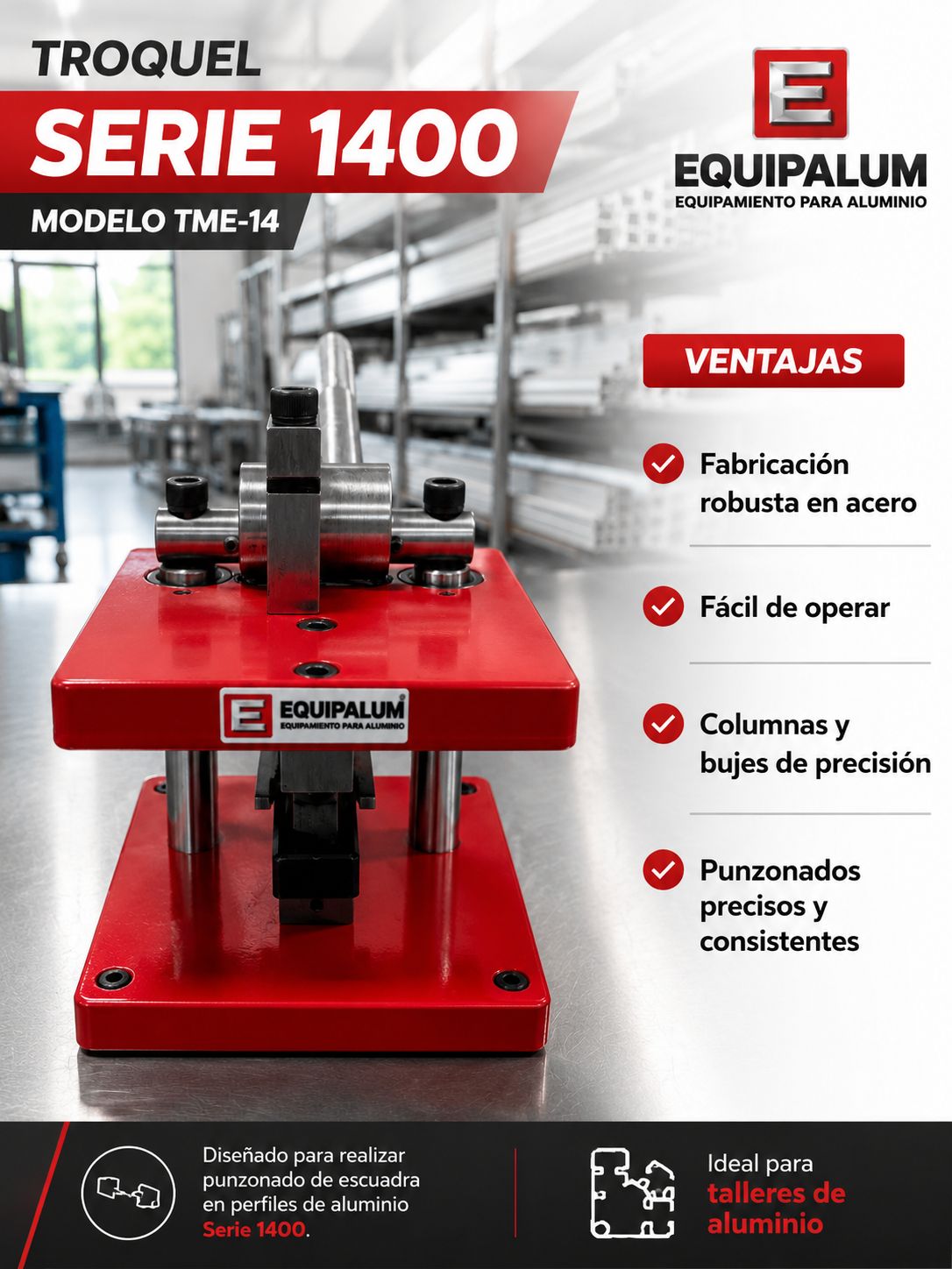 Troquel TME-14, Serie 1400, EQUIPALUM, para punzonado de escuadra